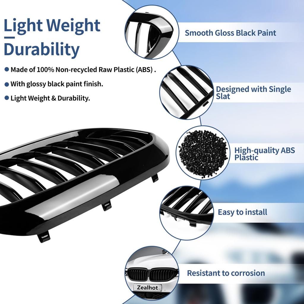 Zealhot Front Kidney Compatible with BMW 5 Series 550i Black Kidney Grille Grille, G30, G31, G38, 525i, 530i, 540i, (2018-2020), (Glossy Finish)
