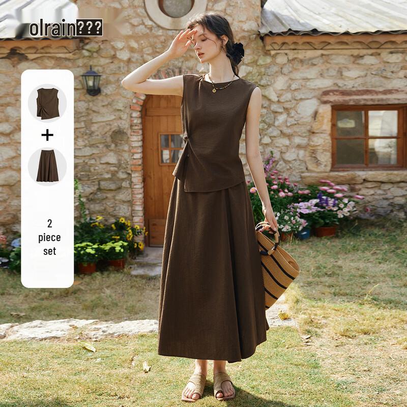 Olrain Women s Summer Twist Vest & Pleated A-Line Skirt Set L