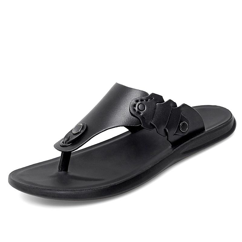 2024 Summer Men's Flip Flops Handmade Leather Slippers Fashion Men's Flip-flops Outdoor Breathable Comfortable Simple Sandals