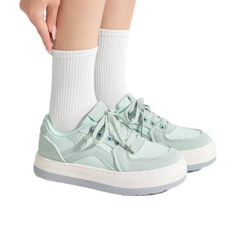 Mint Green Board Shoes Women's Autumn and Winter New Versatile Thick-soled Heightening Bread Shoes Sports and Leisure White Shoes