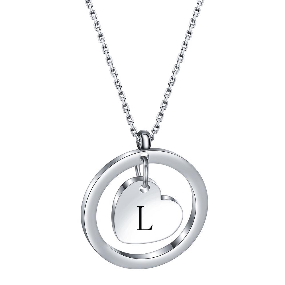 Round Heart Initial Necklace, 304 Stainless Steel, Custom Engraved, 26 Letters, Gift for Women