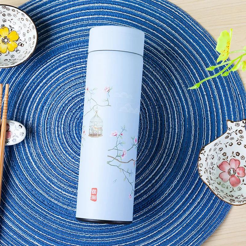 500ml Chinese Style Retro Thermos Stainless Steel Tea Cup Coffee Water Bottle Gift Box Leak-Proof Classic Best Gift Home Office