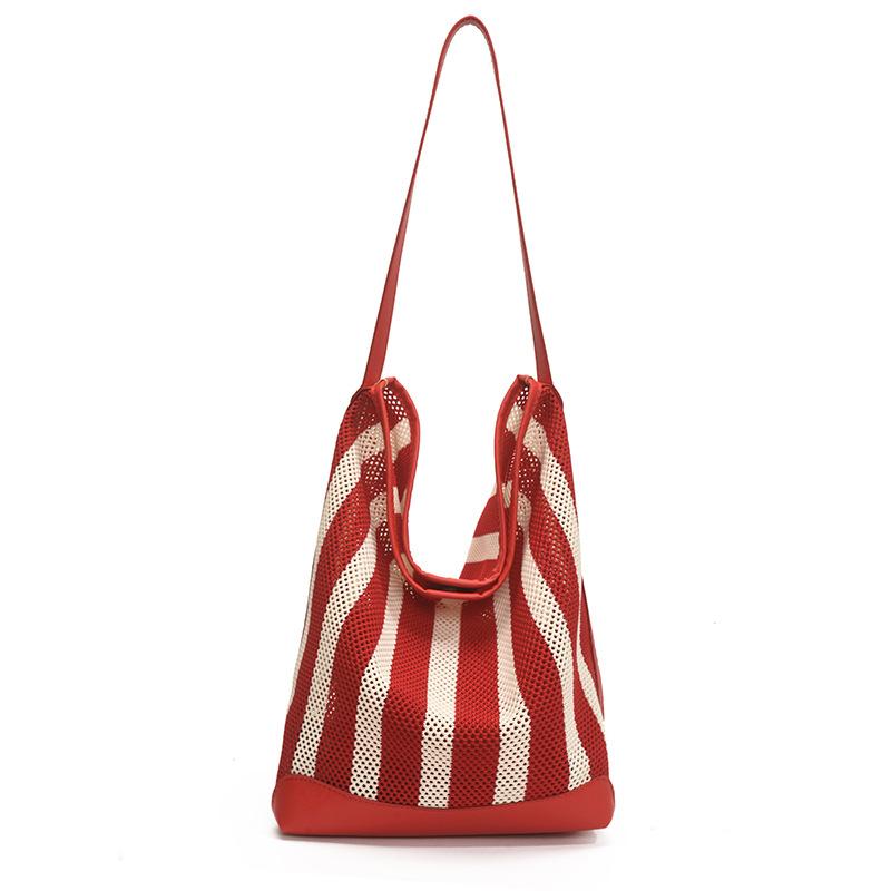 

High-value underarm bag striped woven large capacity tote bag women s fashion new trendy casual shoulder bag Small красный
