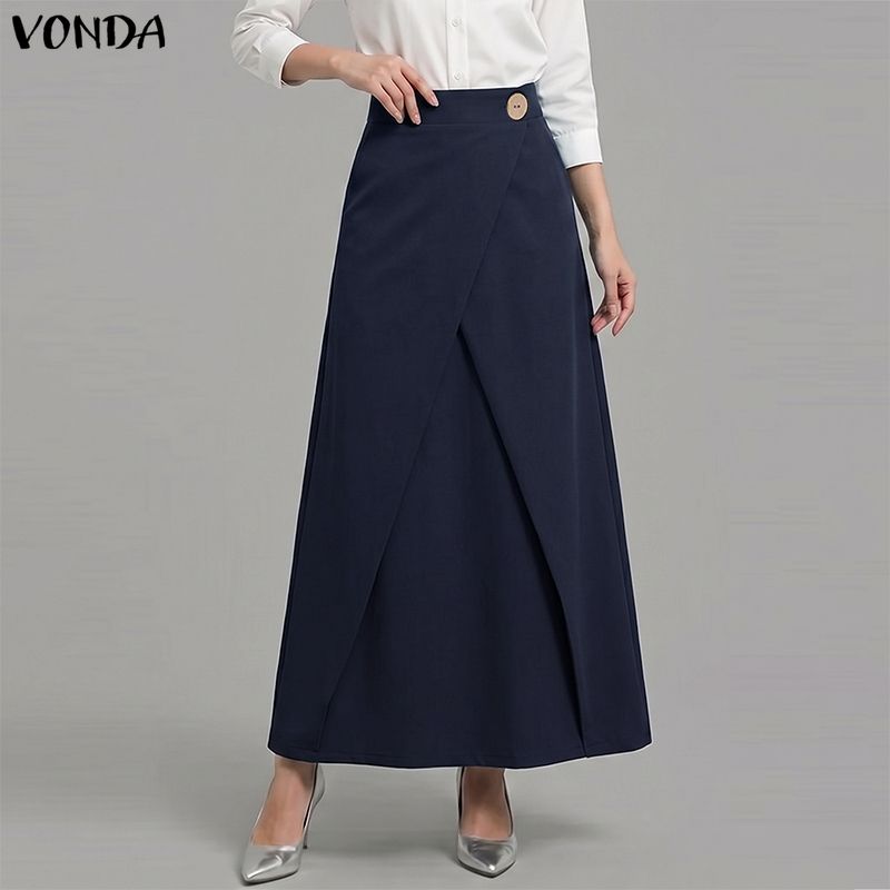 VONDA Elegant Women Back Elastic Front Cross Casual Long Skirts