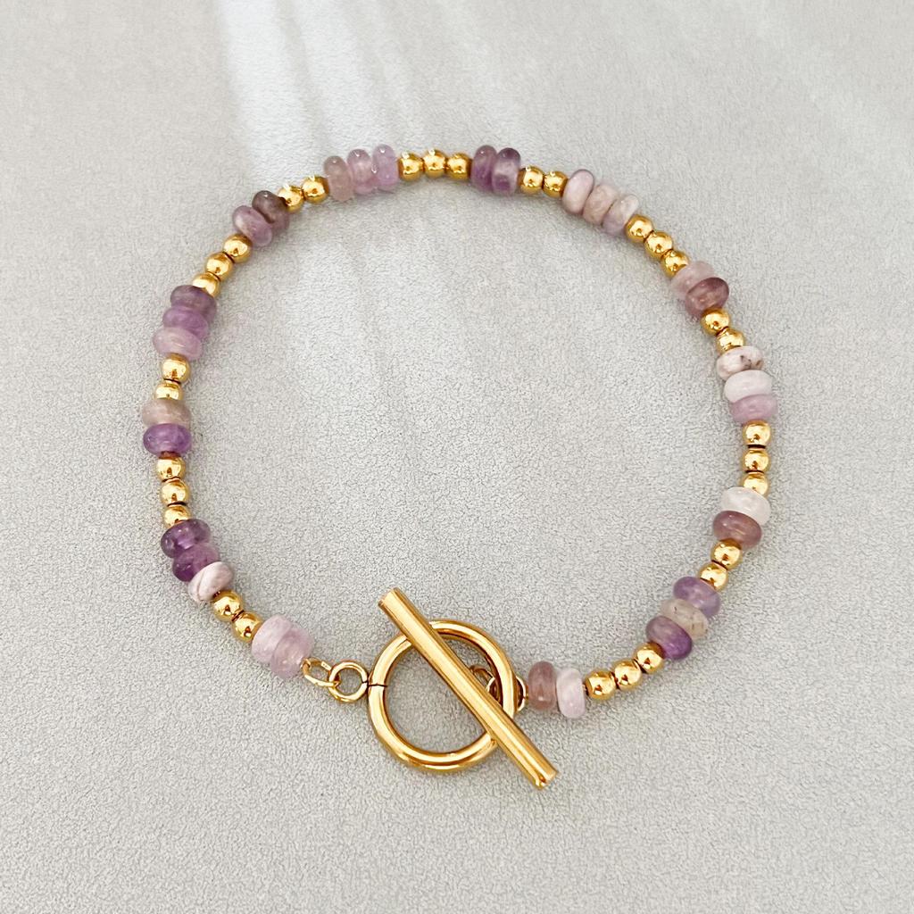 Handmade Bohemian Stone Bead Bracelet with Stainless Steel Chain for Women