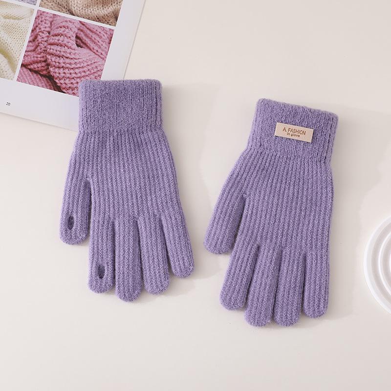 Winter Gloves Winter Girl Thickened Five-finger Student Cute Knitted Cold-proof Riding Touch Screen Warm Cycling Gloves