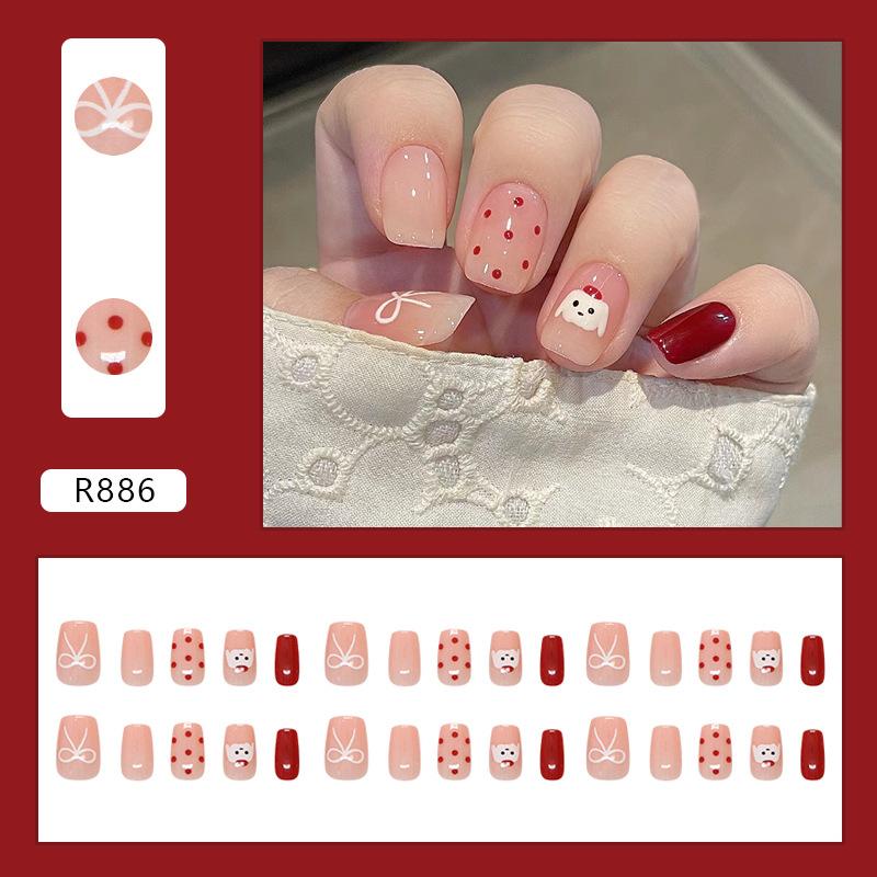 Cartoon Animal Polka Dot Bow Fashionable Girl Versatile Cute Short Removable Wearable Nail Art 30 Pieces
