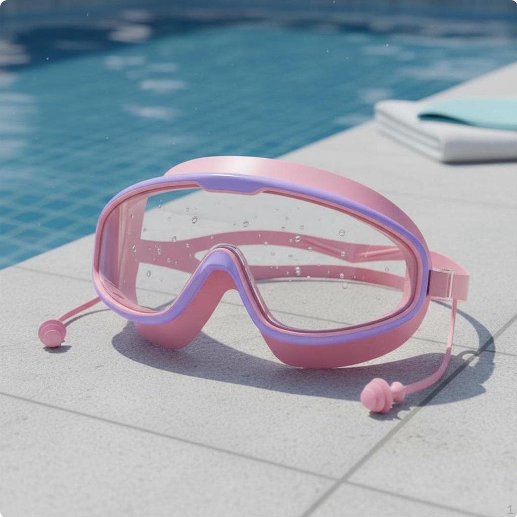 Kids Swim Goggles with Earplugs Anti-Fog Children's Large Frame Swimming Glasses