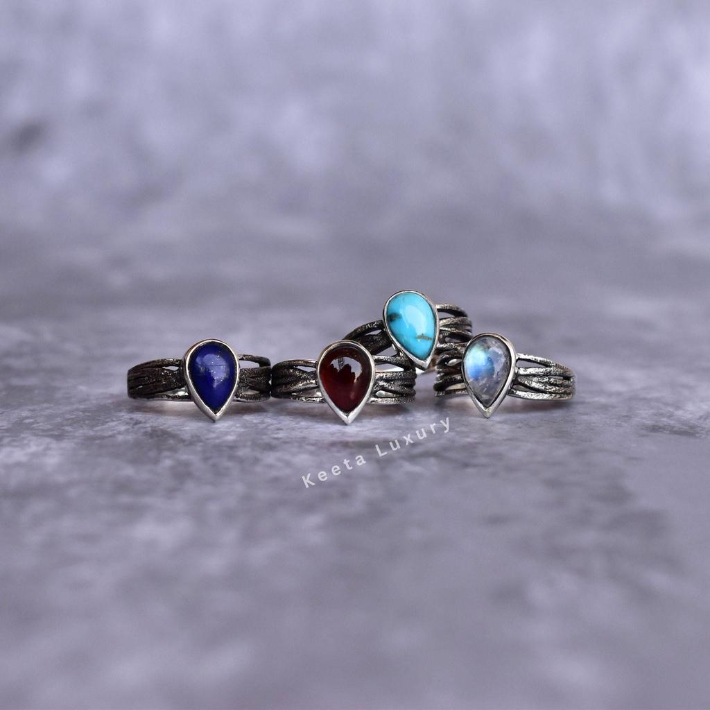 Genuine Turquoise ring drop pear-shaped ring Silver Oxidized Handmade ring Turquoise gemstone ring for women Unique crystal ring Gifts