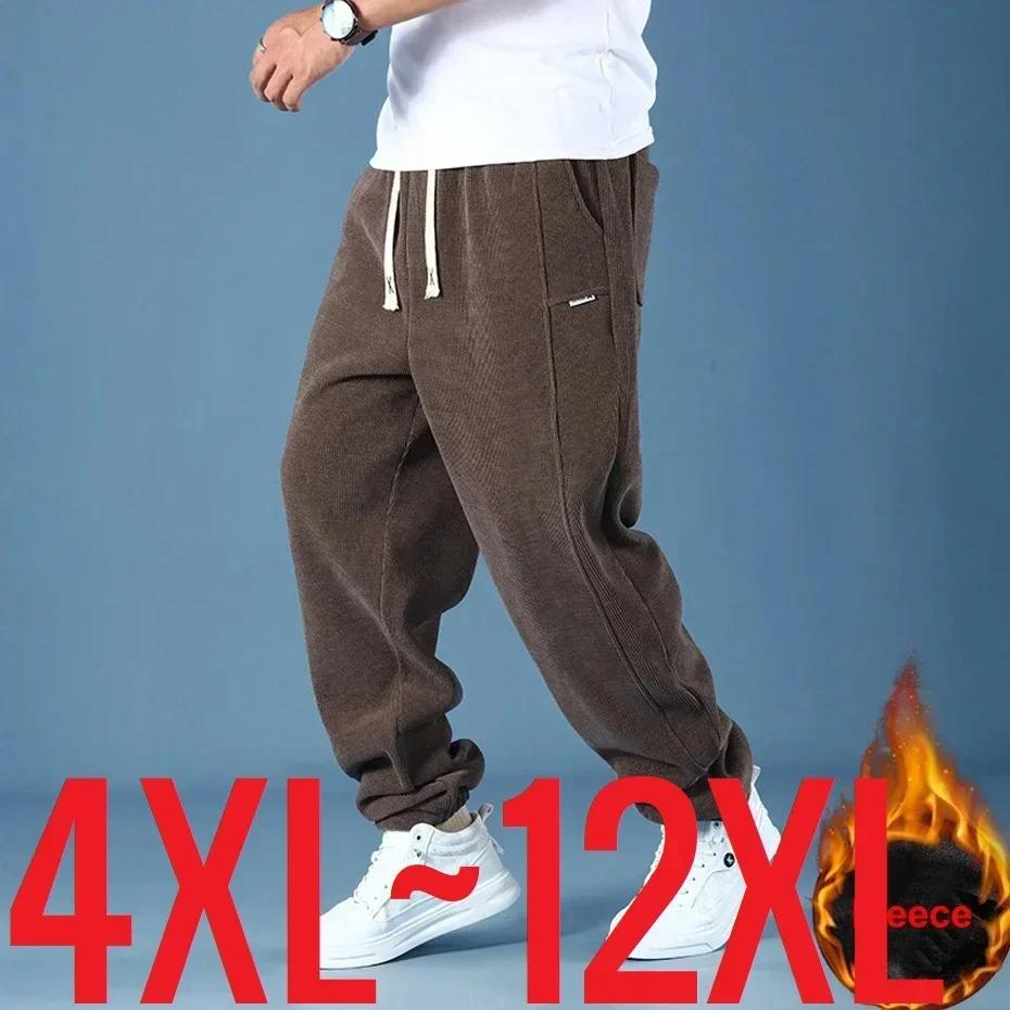 Extral Big Size Corduroy Pants Men Fleece Lined Warm Thick Sweatpant Jogger Male Winter Plus Velvet Trouser Large Plus 10XL 12XL