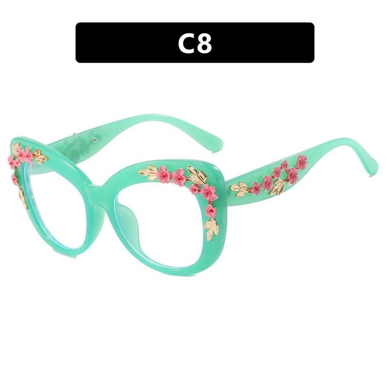 Flower Sunglasses Women Cat Eye Glasses Frame Anti Blue Light Blocking Computer Eyeglasses Ladies Vintage Spectacles Frames