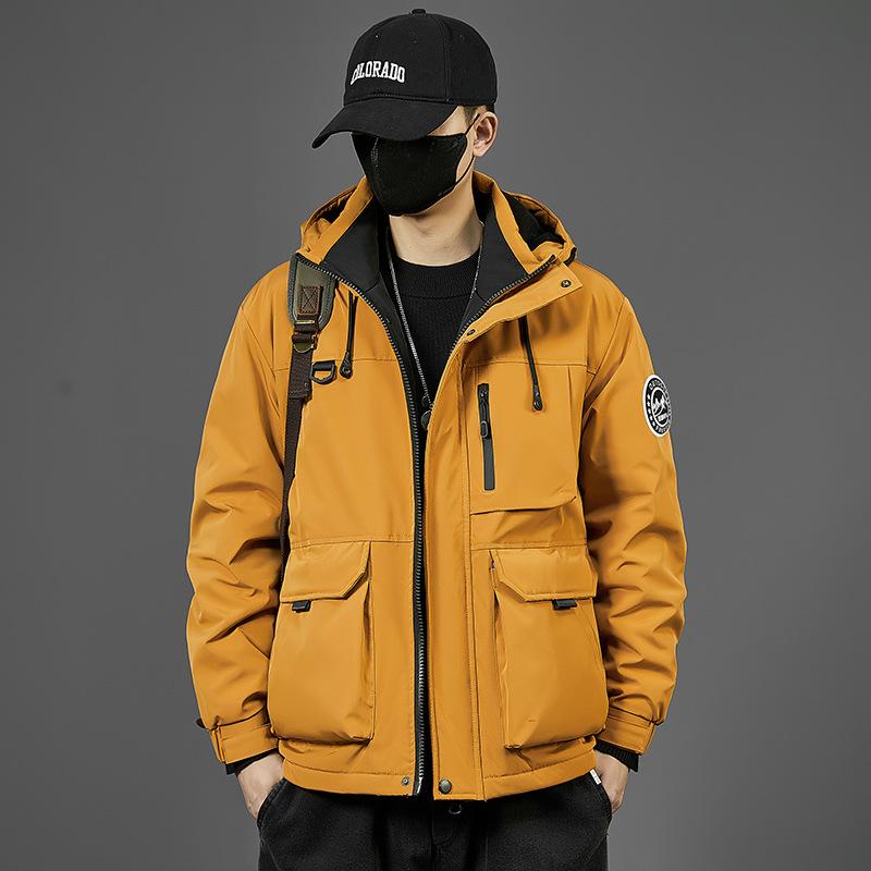 Veste en coton Manteau pour homme Hiver avec polaire épaisse à capuche Veste en coton pour homme Polyvalente Résistante au froid Veste d'assaut