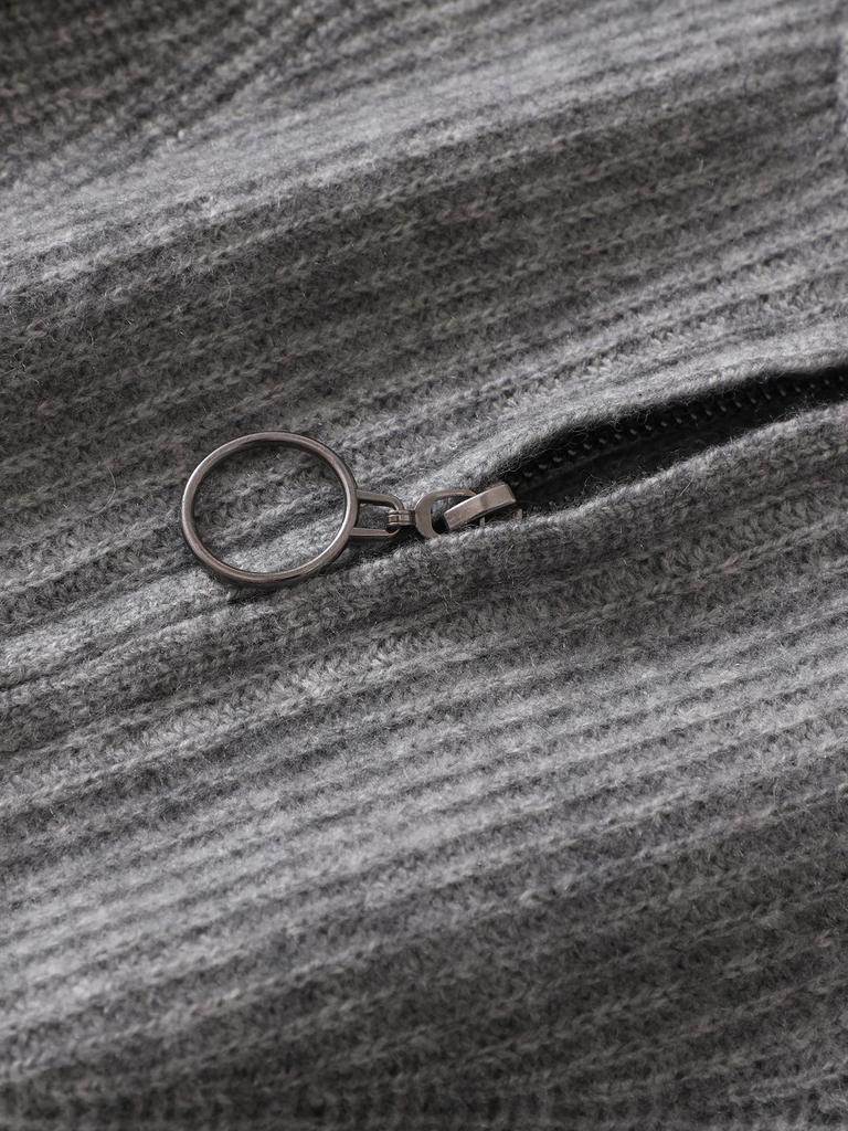 Women's Gray Half-Zip High Collar Cashmere Sweater - Color Block, Loose Knit Korean Style Base Layer