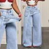 Denimhose Damen Jeans Vintage Weiter Bein Lange Hose Hohe Taille Gerade Hose Y2k Streetwear Elegant Patchwork Arbeit Lässig Locker