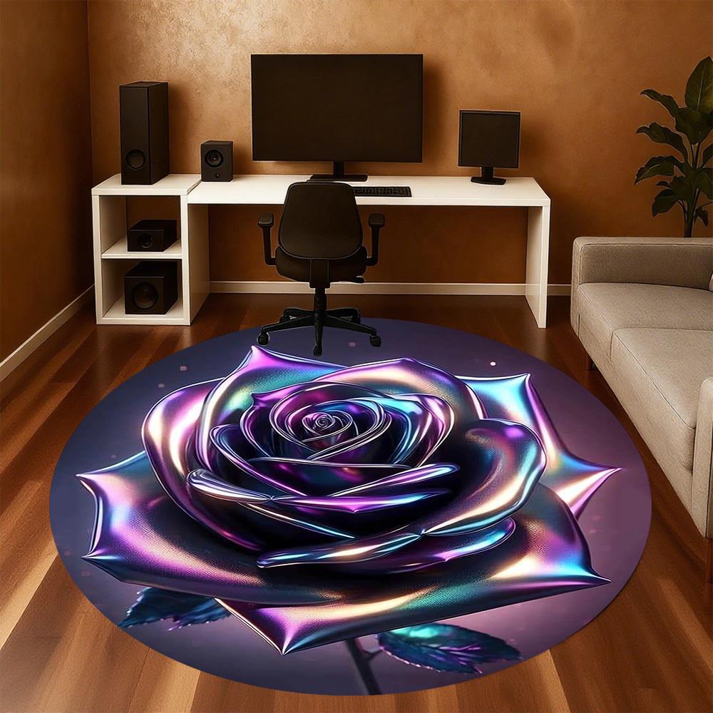 1pc Rose Flower Round Chair Mat Area Rug - Non-Slip, Floor Mat for Office, Bedroom, and Indoor Decor -1002168