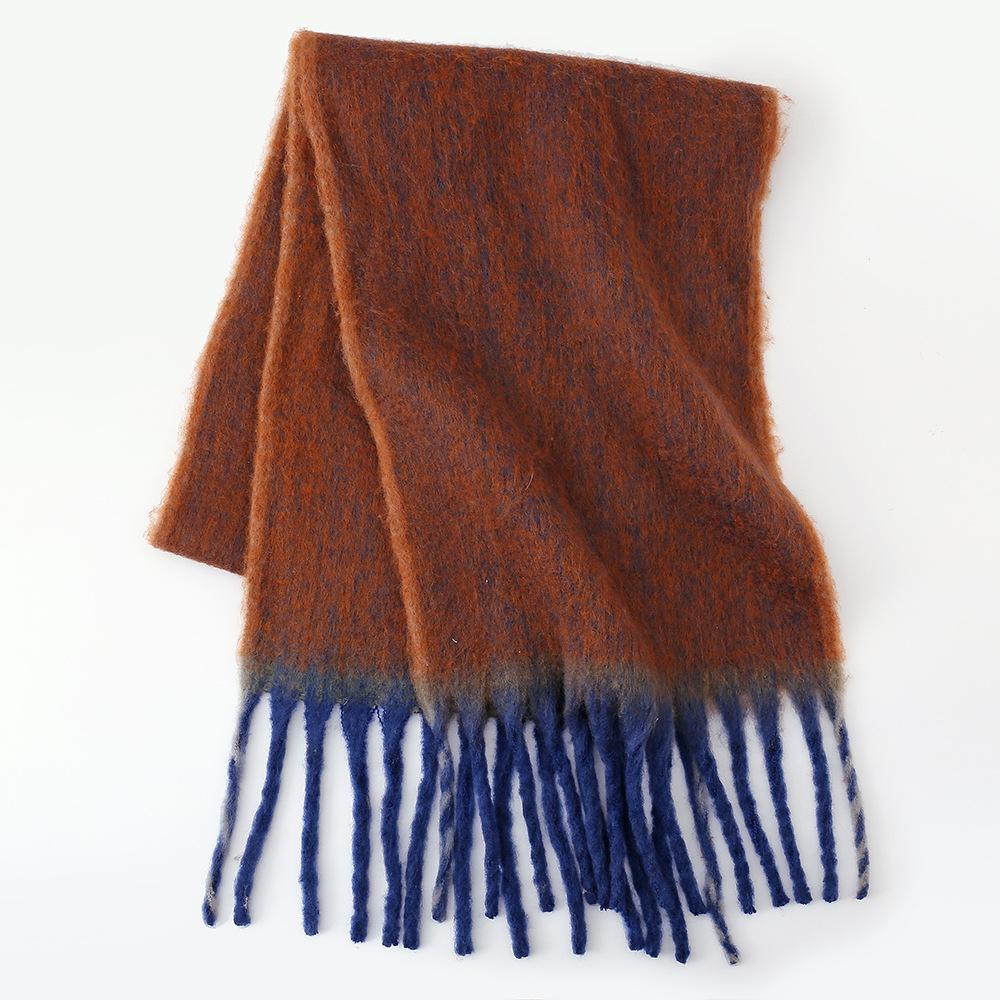 Solid color wicker edge beard mohair scarf women's winter thickened loop yarn warm student shawl