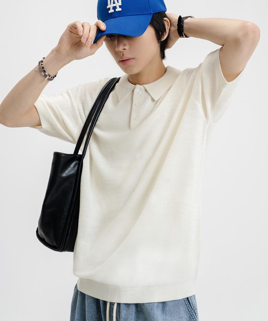 LEMAIN SECOND Linen-Like Oversized Washable Collared Neck Short Sleeve Knit [Ivory]