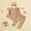 Girls' Heart Print Waffle Romper Set: Long Sleeve Romper, Long Pants & Headband.