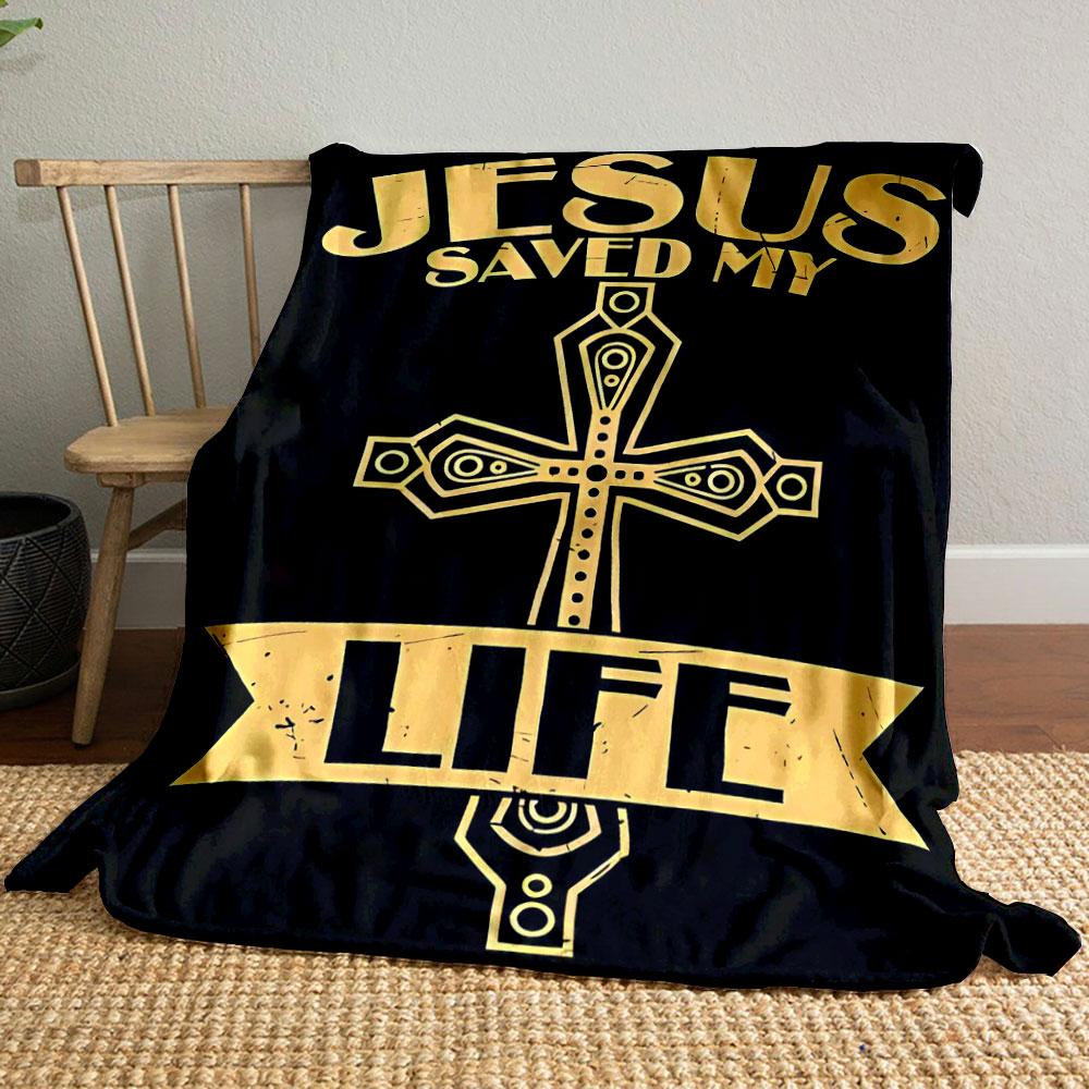 

Jesus Saved My Life Cross Blanket Printed Blanket for Living Room Bed Couch lunch break Soft Cozy Blanket for Friend s festival Gift 80cm x 120cm