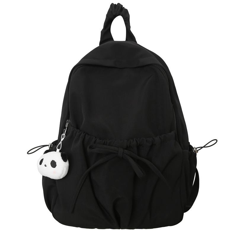 Harajuku Korean Version Solid Color Size Bow Pleated Pocket Student Schoolbag Daily Large-capacity Backpack