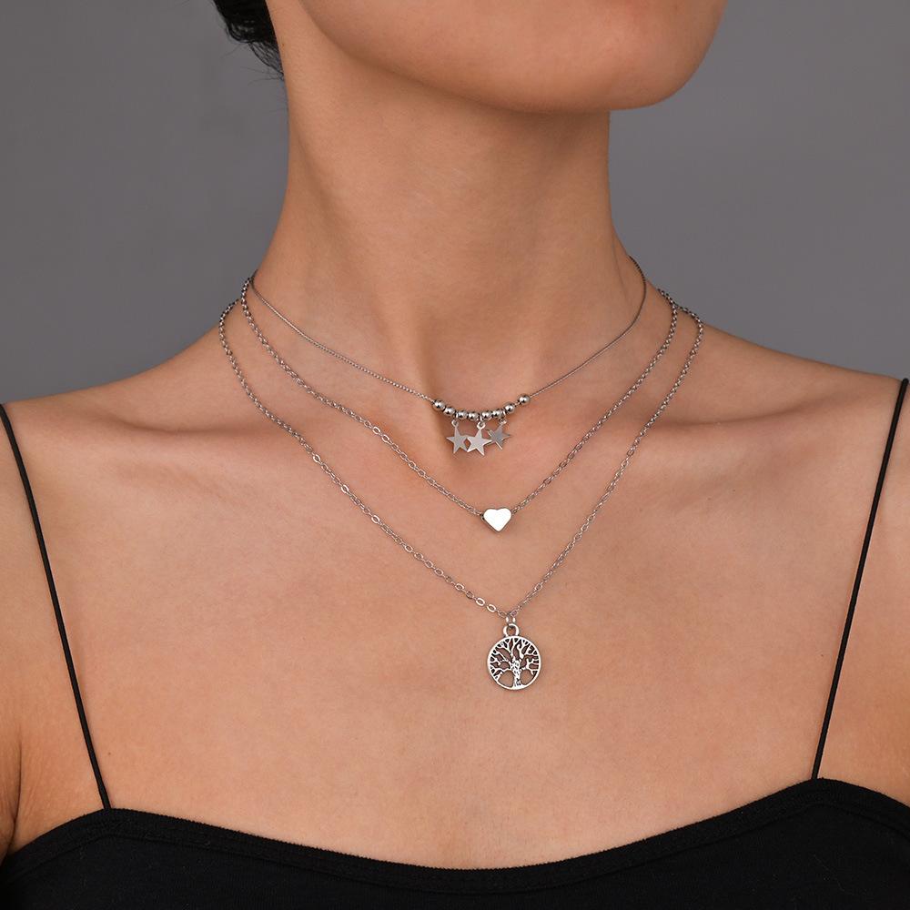 Новая звезда кисточка дерево жизни любовь кулон многослойное женское сплав серебряное ожерелье