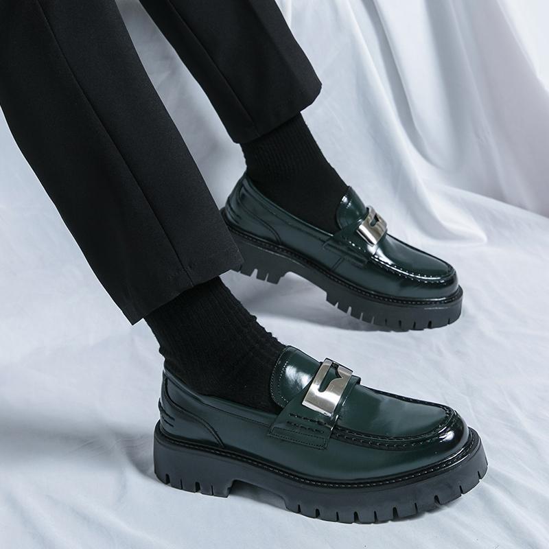 2024 Summer New Thick Bottom Mens Leather Loafers Dress Shoes Casual Business Gentleman Elegantes Office Pea Shoes Fashion Green