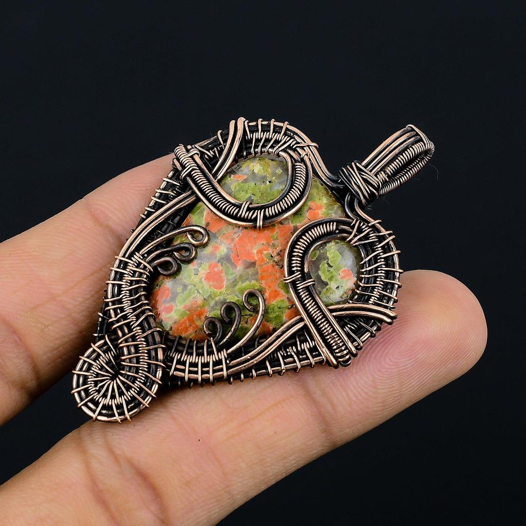 Unakite Pendant, 999 Copper Wire Wrapped Jewelry, Gemstone Jewelry Pendant, Handmade Wedding Gift Jewelry