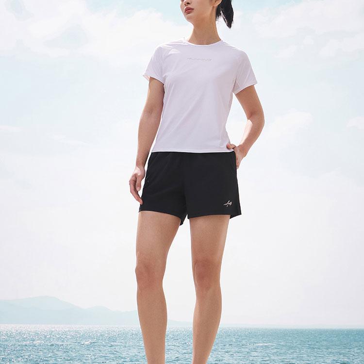 Anta Running Series Solid Color Round Neck Moisture Wicking Breathable Short Sleeve Raglan T-Shirt Women Tops Pure-White 162425103-2