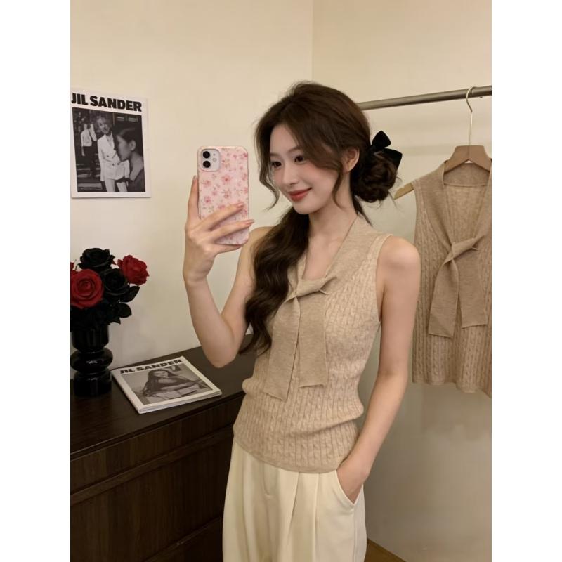 Strap-back Tank Top for Women, New Summer Outerwear Style, Extremely Beautiful, Backless, High-end, Sleeveless, Neck-attached Top