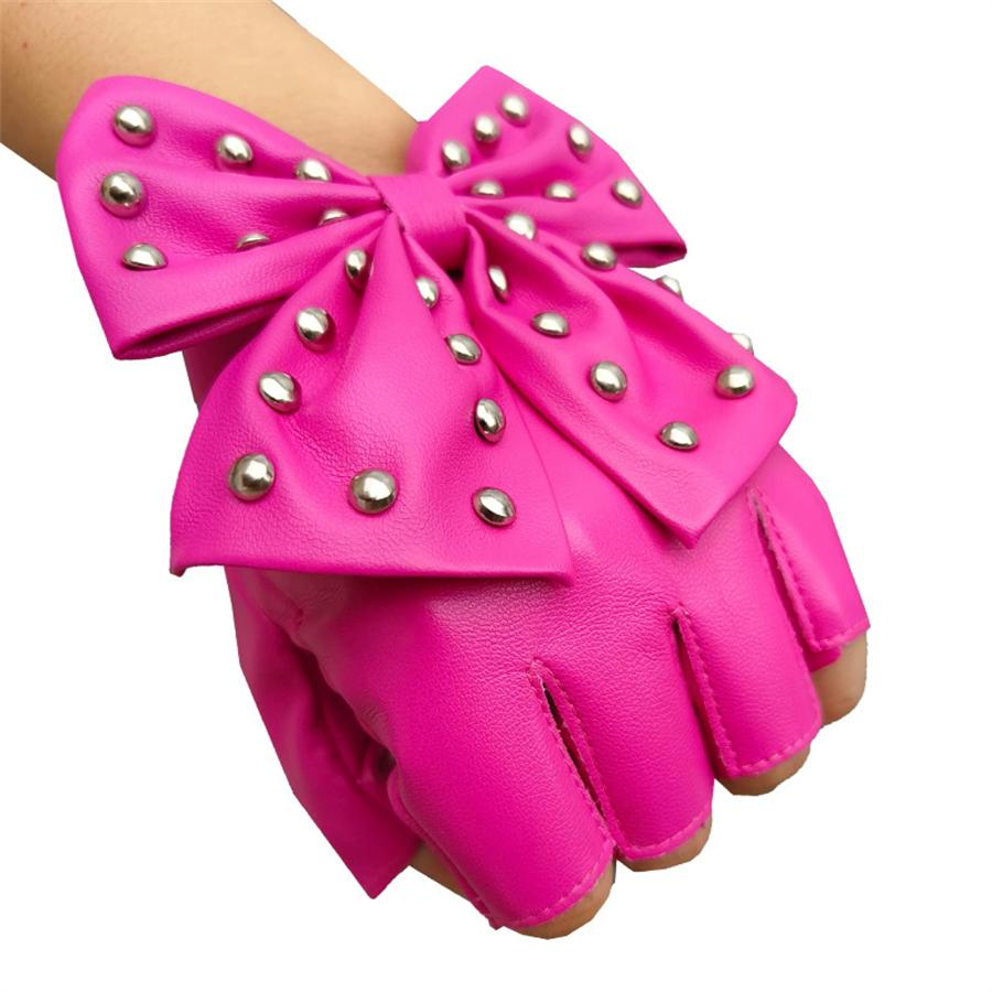 Guanti Senza Dita Borchiati con Fiocco per Festa Cosplay
