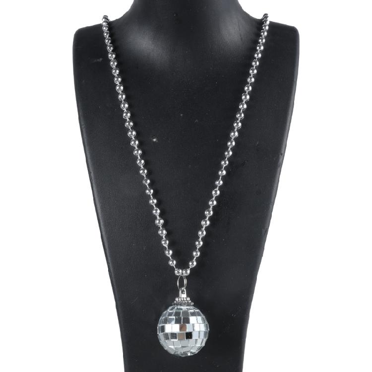 Trendy Mirror Disco Ball Charm Necklace Fashionable Bead Chain Neckwear 70s Gift