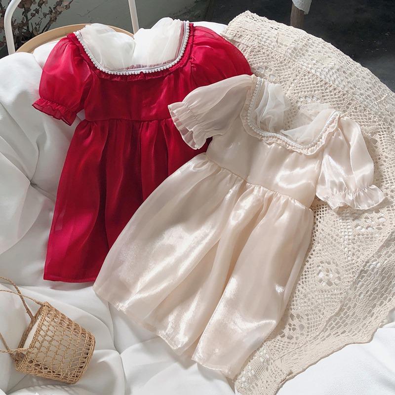 

Темпераментное французское атласное платье принцессы с объемными рукавами для девочек