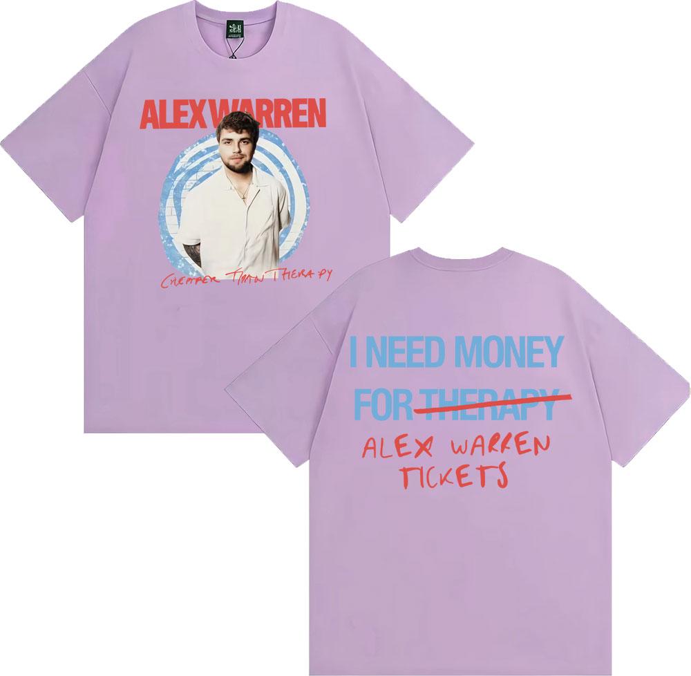 Alex Warren T-shirt Uomo Donna Moda Retro Manica Corta 100% Cotone Larga Oversize