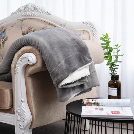 Flannel Blanket Thickened Double Layer Comfortable Touch Blanket Elastic Edge Winter Warm Plush Sofa Throw Blanket