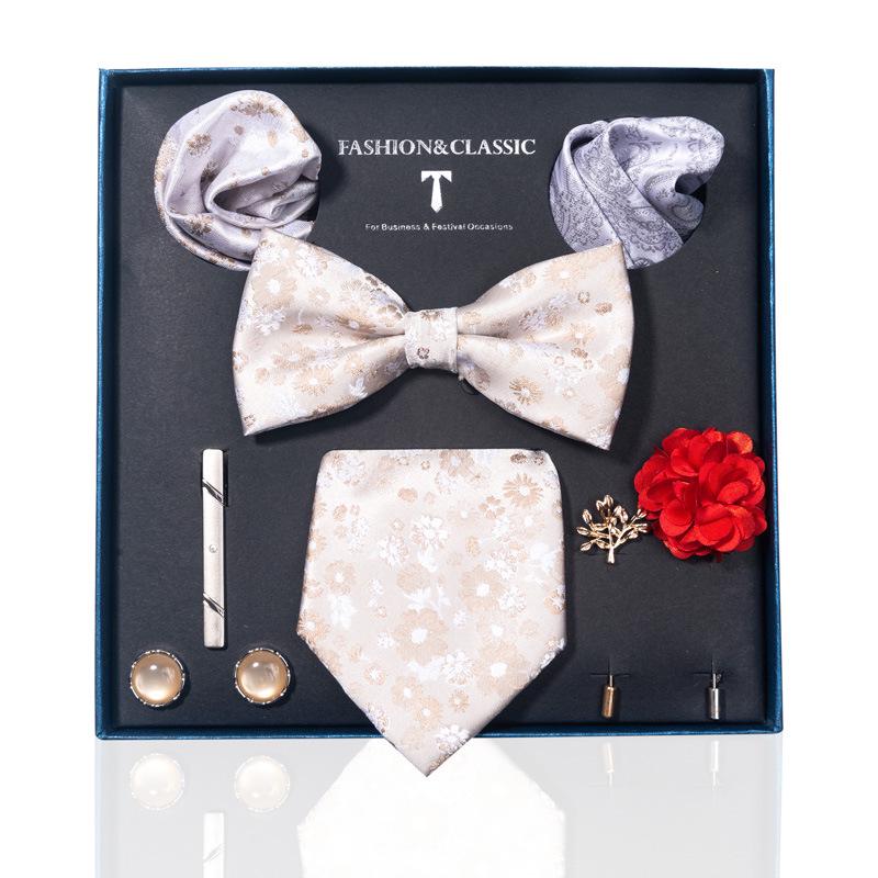 Luxury Groom Tie, Pocket Square & Boutonniere Gift Set for Weddings