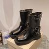 Maillard Small Medium Knight Boots Thick Heel Flat Bottom Square Head Pleated Pile Boots Brown Western Cowboy Boots Tide