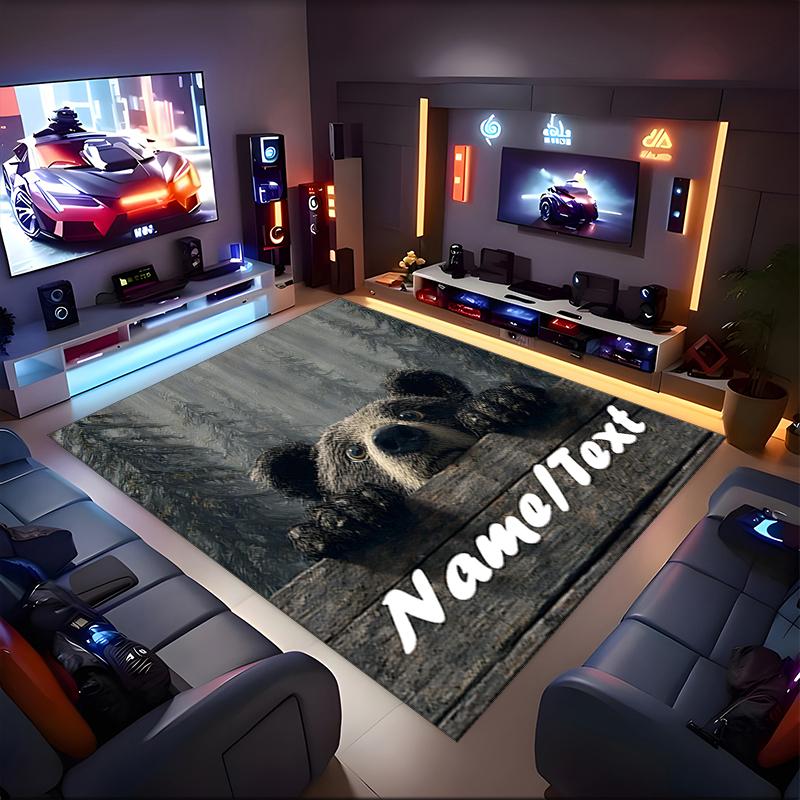 1PC Custom Name Bear Forest Theme Floor Mat Ideal for Living Room, Game Rooms, Office, Bedroom,Floor Mat Playful Design