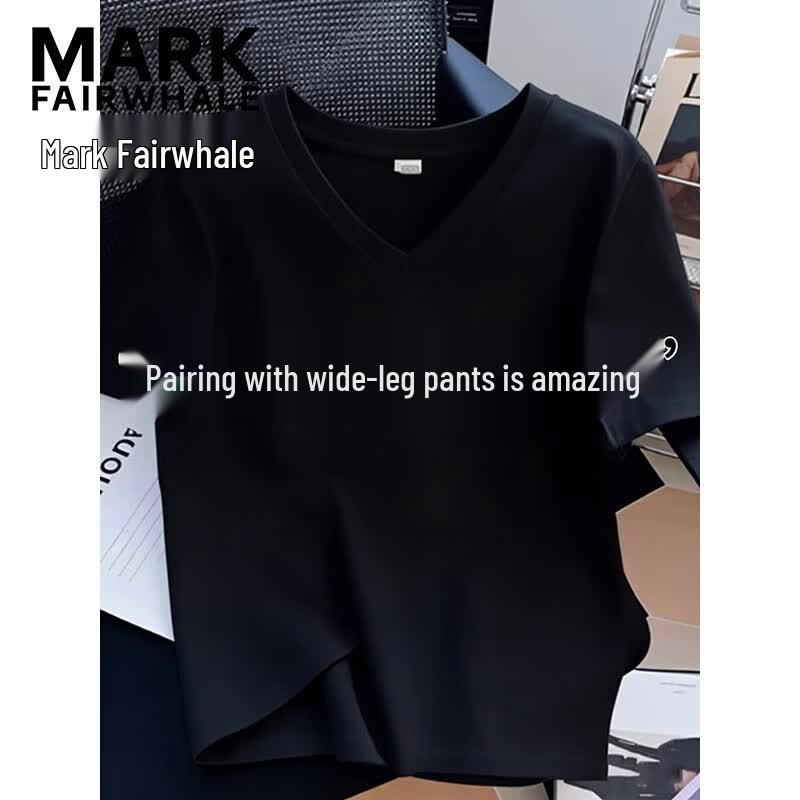 MARK FAIRWHALE Women s V-Neck Loose Fit Cotton T-Shirt L