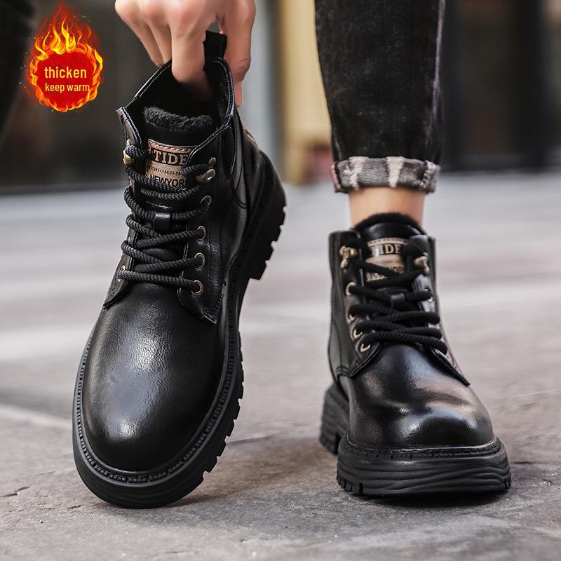 

Мужские темно-коричневые дышащие кожаные ботинки Martin средней высоты – высокие ботинки из коровьей кожи в британском стиле 39