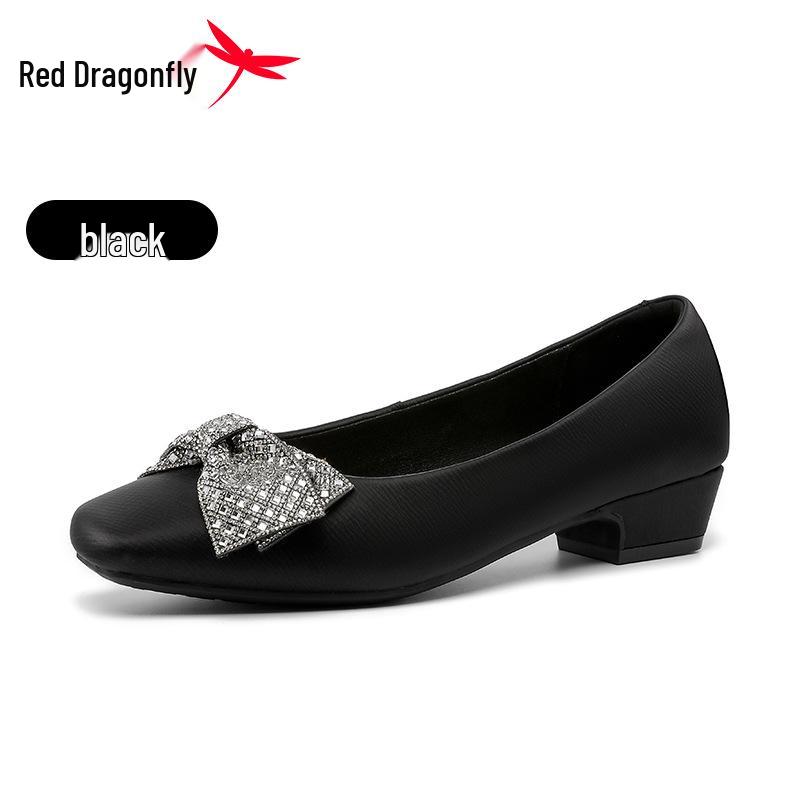 Red Dragonfly Women s Summer Low Heel Pointed Toe Leather Slip-on Shoes with Bow 37