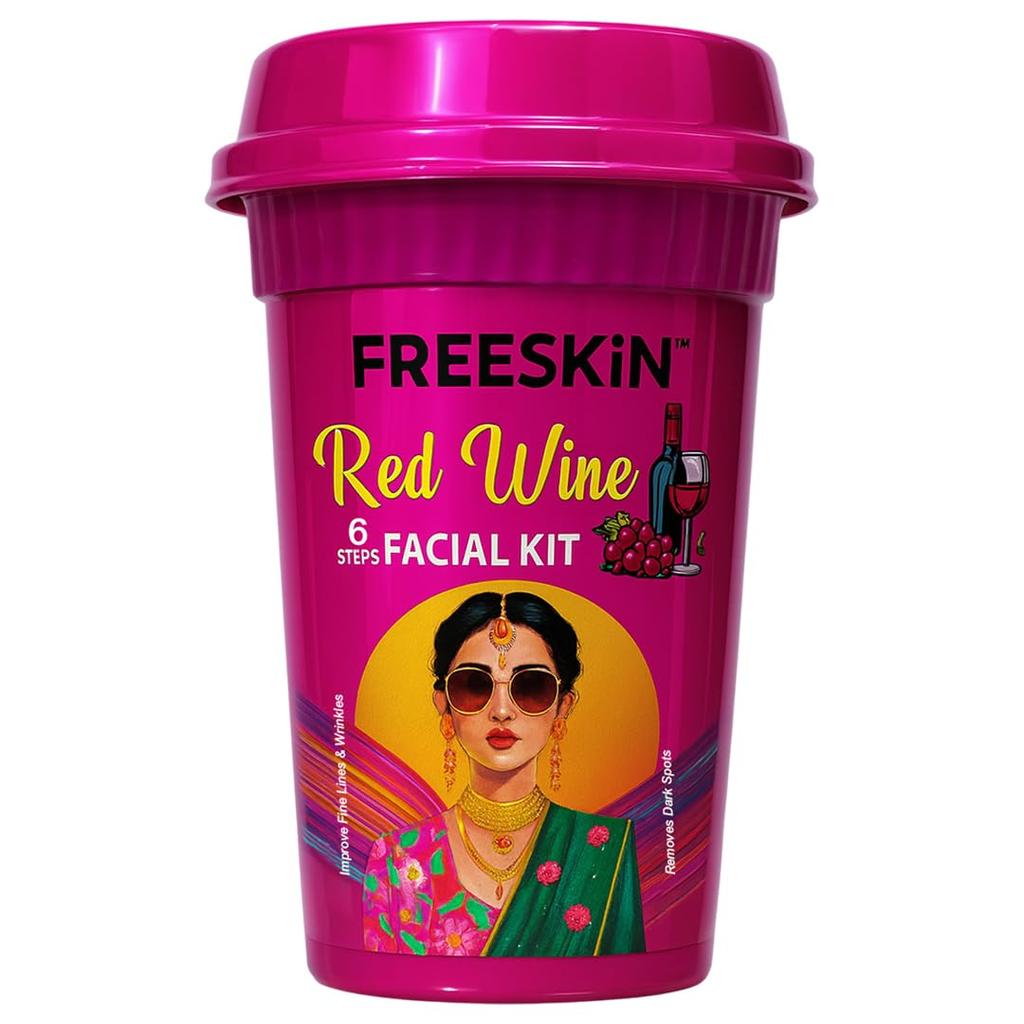 Freeskin Red Wine Facial Kit 6-Step for Anti-Aging | Improves Fine Lines & Wrinkles | Reduces Dark Spots & Pigmentation | Brightens, Firms & Revita