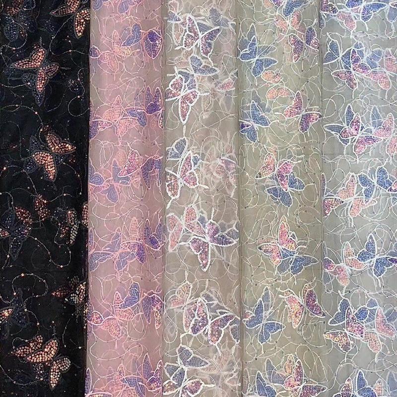 1 Yard Sequins Embroidered Butterfly Lace Mesh Fabric French Tulle Fabric For Diy Sewing Garment Dress Ancient Hanfu Costume