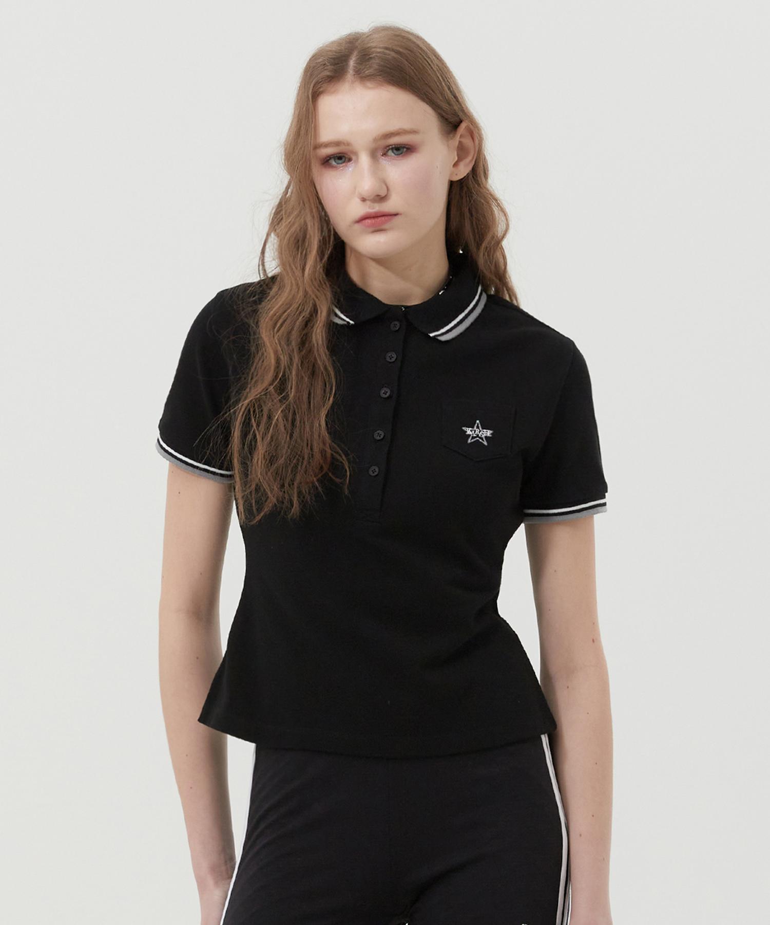 Kirsh Button Detail Slim Fit Collared T-Shirt [Black] 1