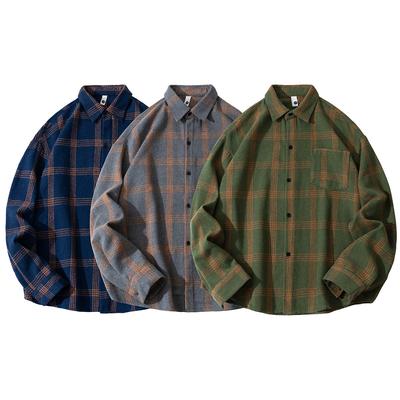 Autumn Men'S Thickened Plaid Abraded Long Sleeve Shirt Men'S Casual Lapel Shirt