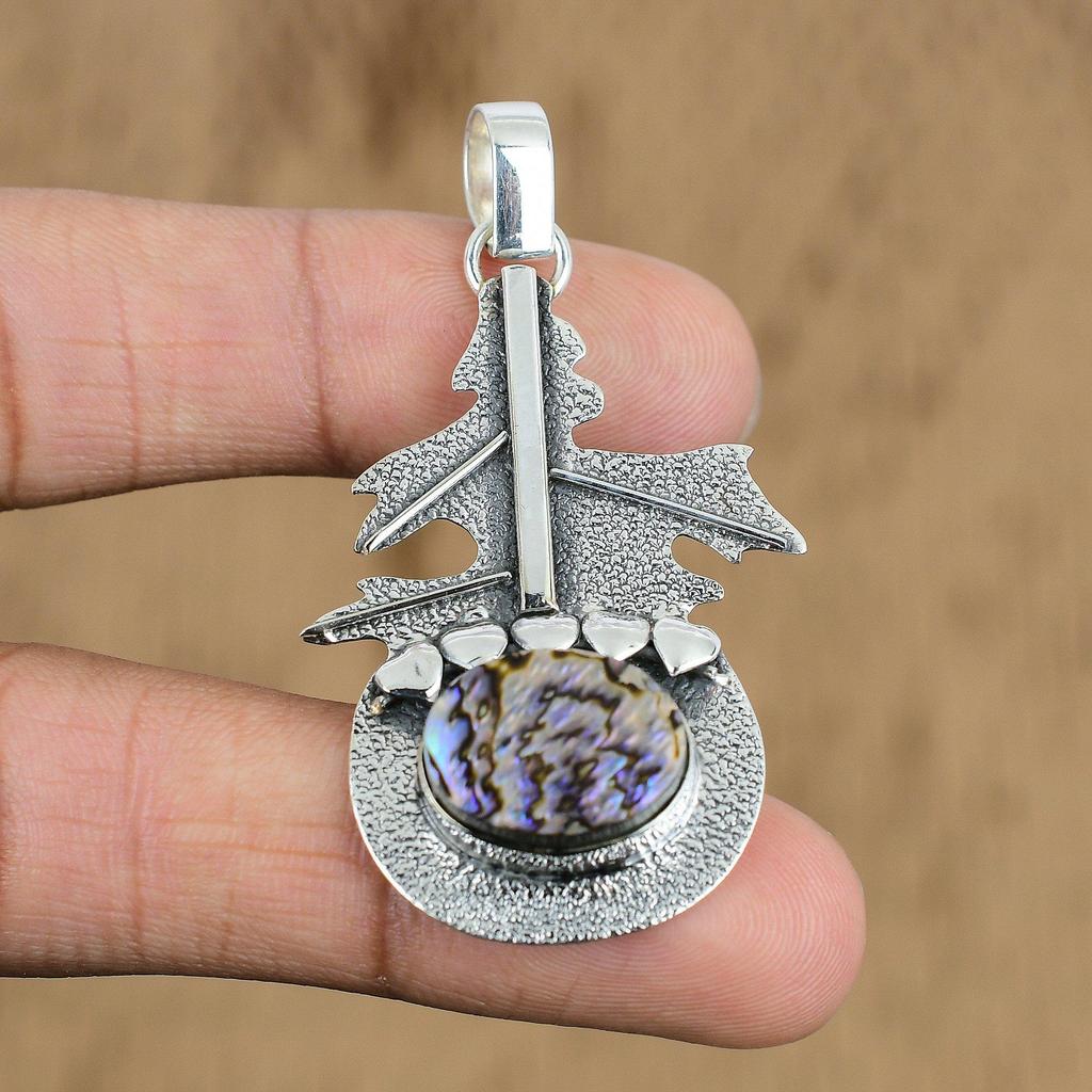 Wedding Gift For Her 925 Sterling Silver Natural Abalone Shell Gemstone Pendant
