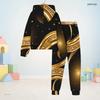 Kids Boys Girls Black Printed Tree Floral Hooded Long Sleeve Sweatshirt Cuffed Pants Two Piece Set