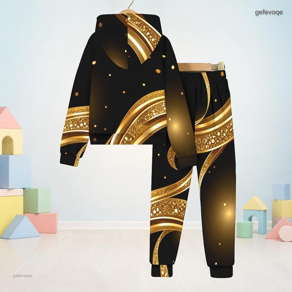 Kids Boys Girls Black Printed Tree Floral Hooded Long Sleeve Sweatshirt Cuffed Pants Two Piece Set