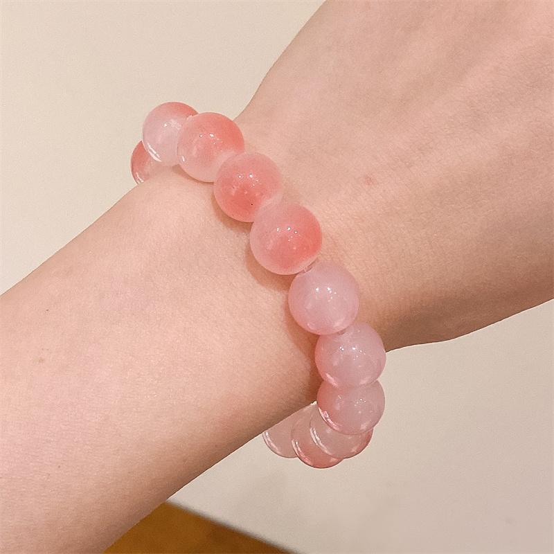 Fresh Sweet Gradient Pink Ice Transparent Beaded Bracelet Elastic Bracelet For Girls Women Jewelry Accessories
