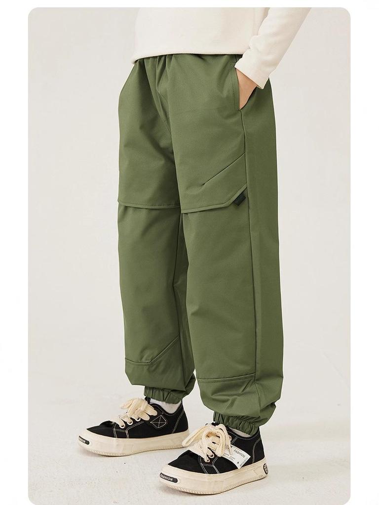 2025 Kids' Fleece-Lined Softshell Ski Pants: Windproof, Waterproof, Elastic Cuffs, Thick, Autumn/Winter Casual, Trendy.