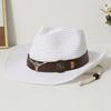 Vintage Western Straw Cowboy Hat Unisex With Belt Buckle Decoration Outdoor Beach Vacation Wide Brim Sun Hat Holiday Gift